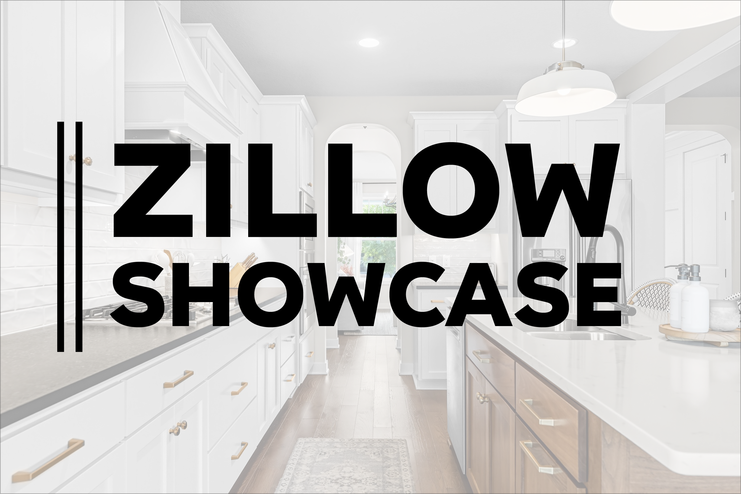 Zillow Showcase branding with interior kitchen photography for real estate media.