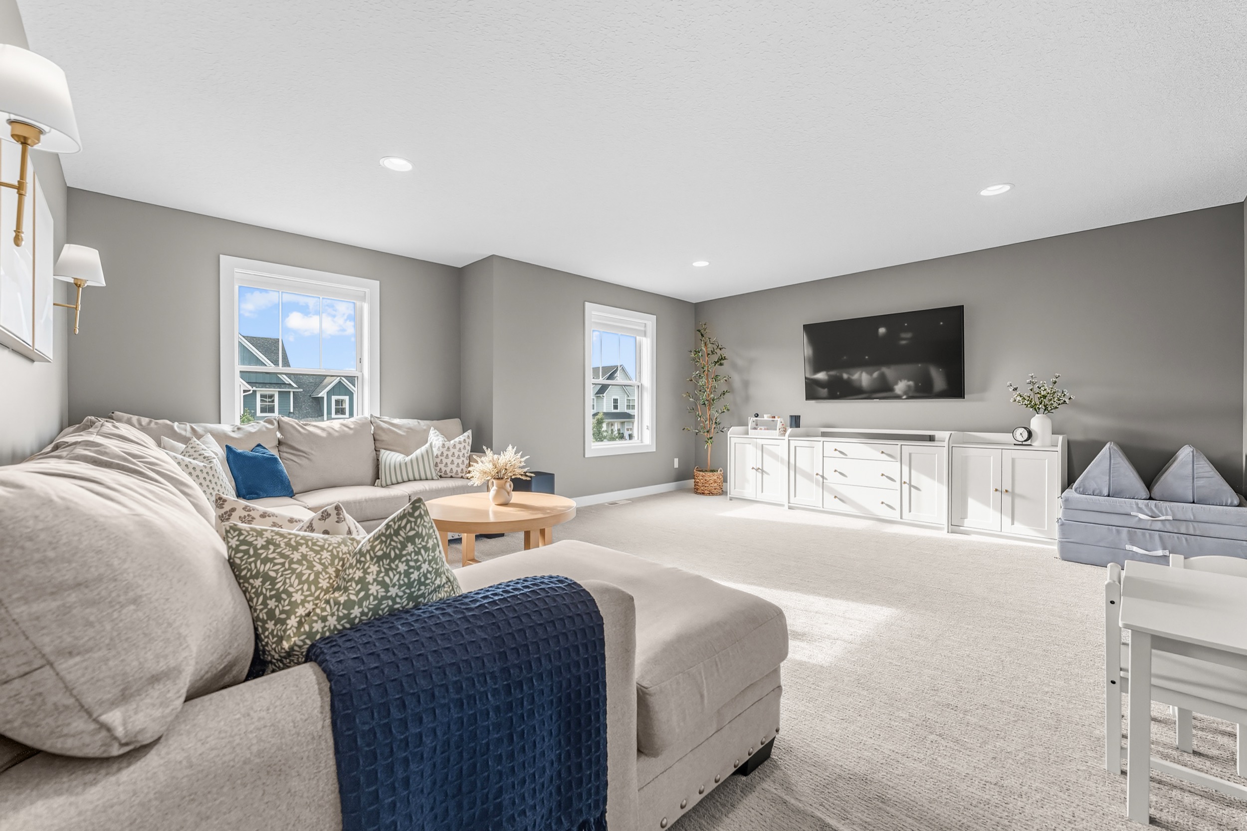Modern living room interior showcasing real estate photography and videography services.