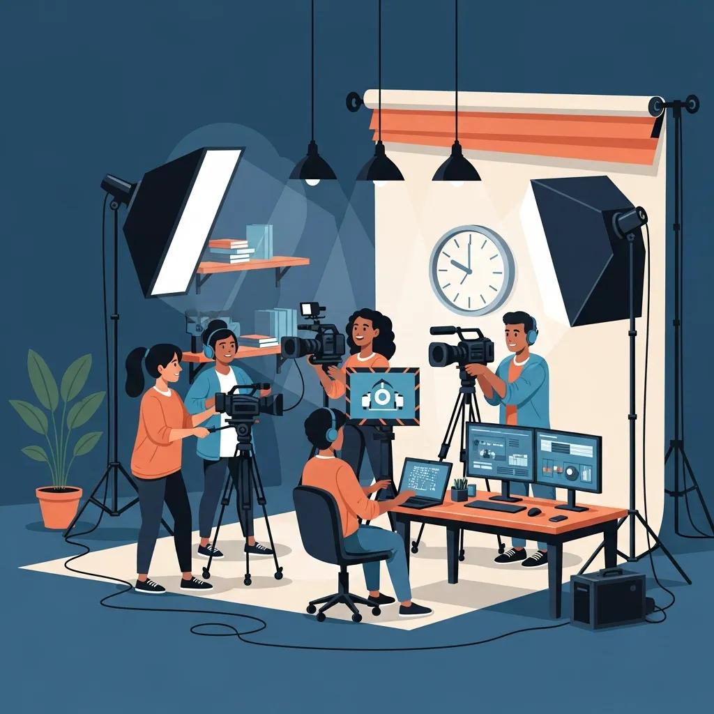 Corridor Media video production team collaborating in a studio, creating listing photos and videos for Woodbury, MN real estate.