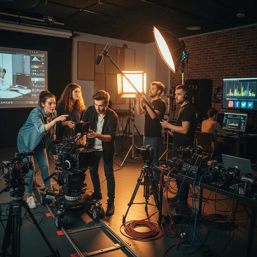 Corridor Media video production team collaborating in a studio creating real estate photography and videography.
