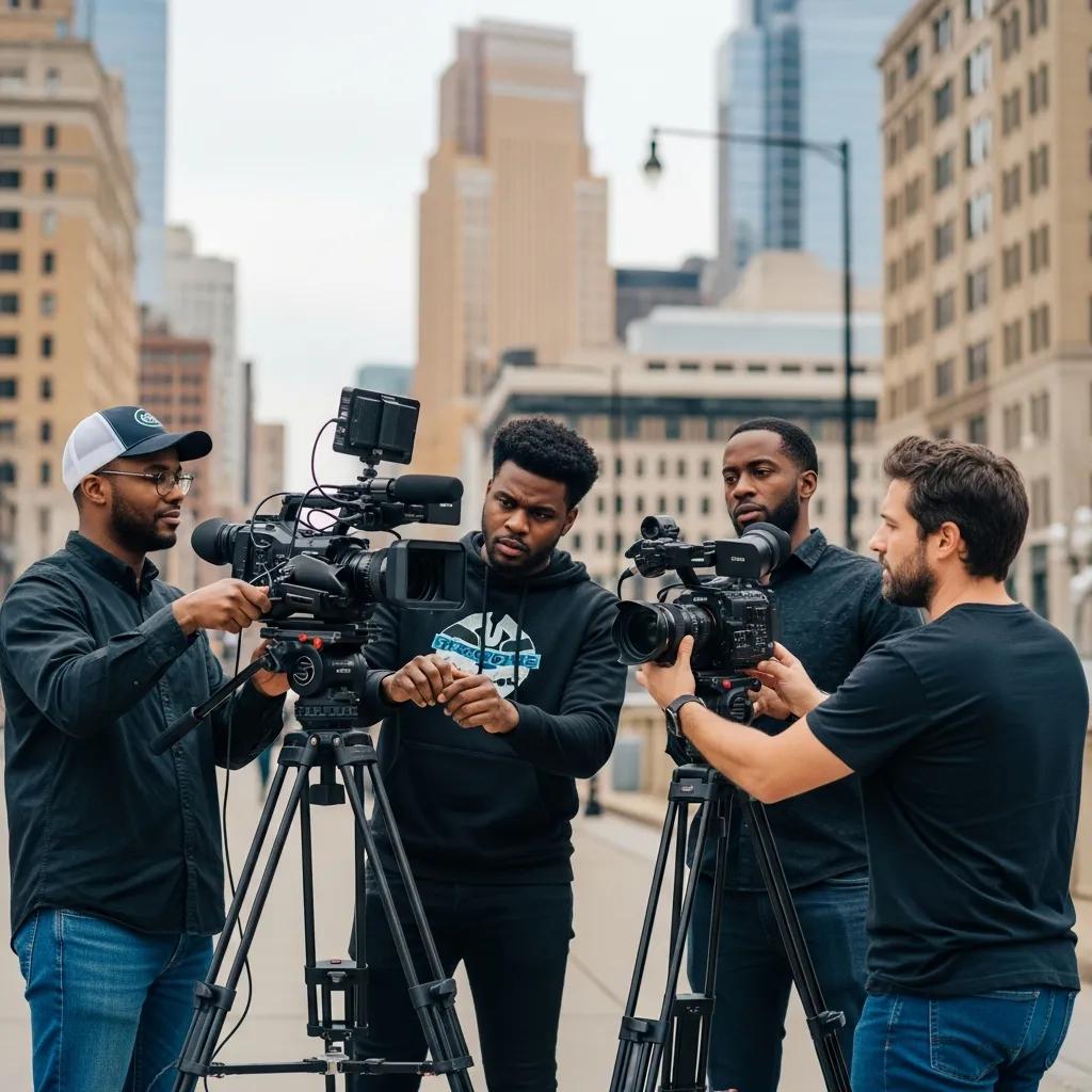 Corridor Media video production team filming in Minneapolis, urban creativity and collaboration.