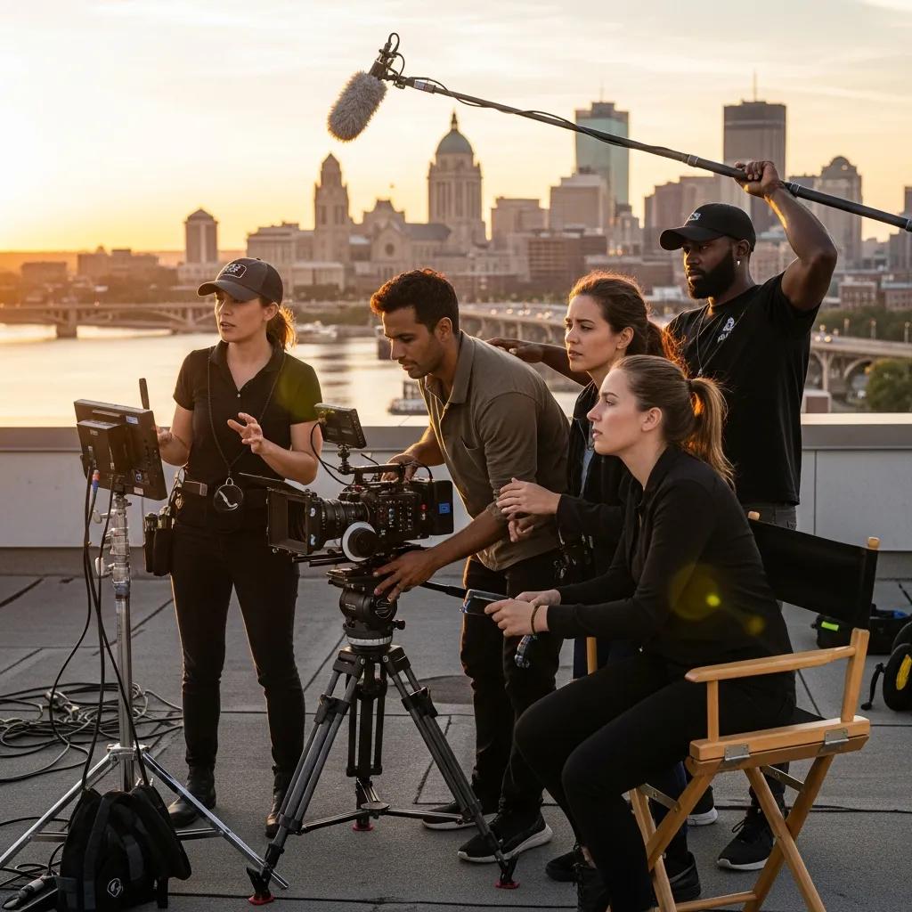 Corridor Media video production team filming in St. Paul, MN, showcasing urban creativity and collaboration.