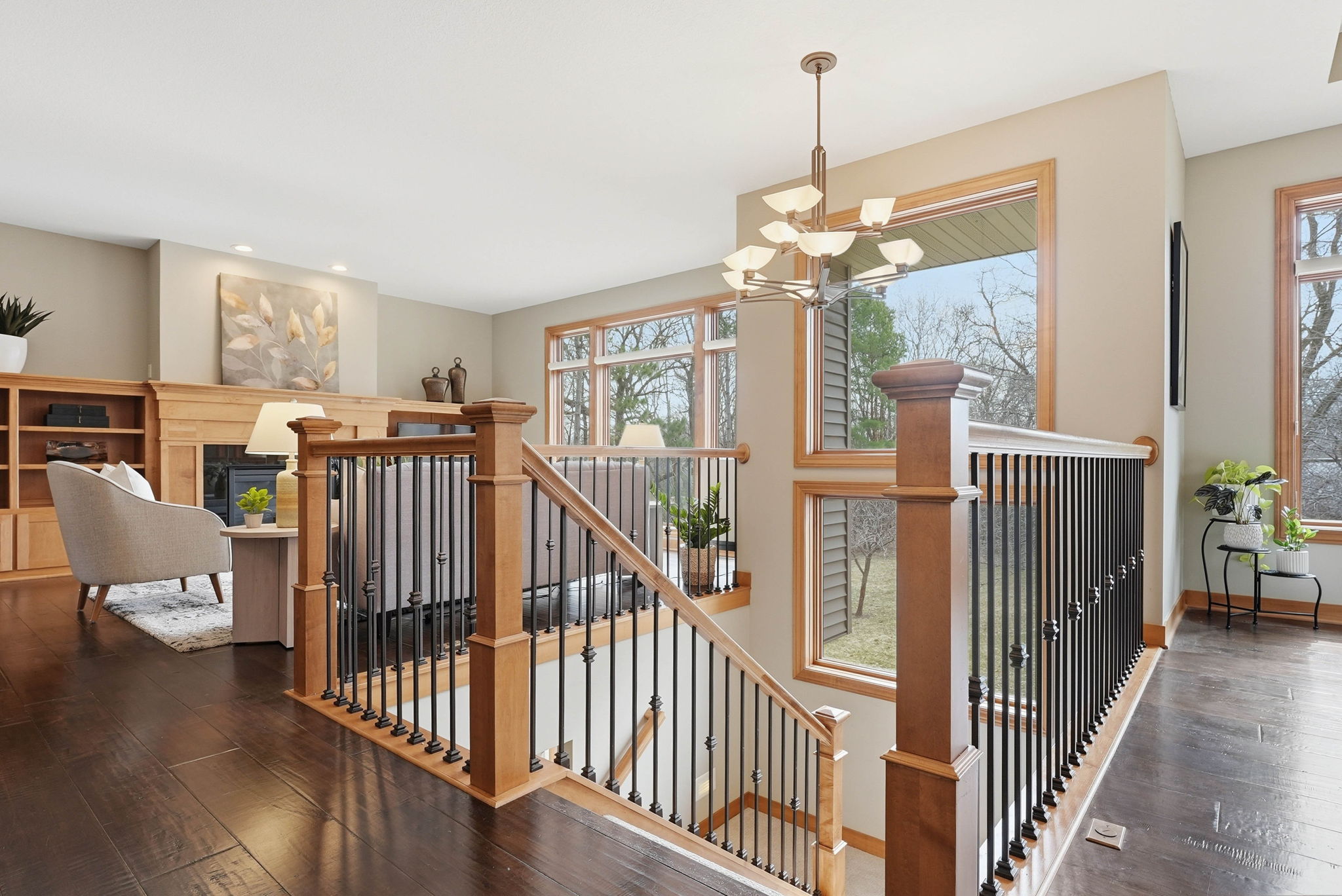 Walkout rambler interior showcasing updated features and hardwood floors.
